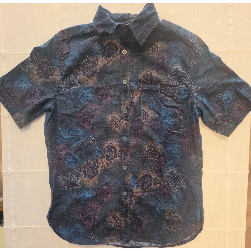 Mossimo Supply Co Mens Small Navy Blue Floral Short Sleeve Button Down Shirt